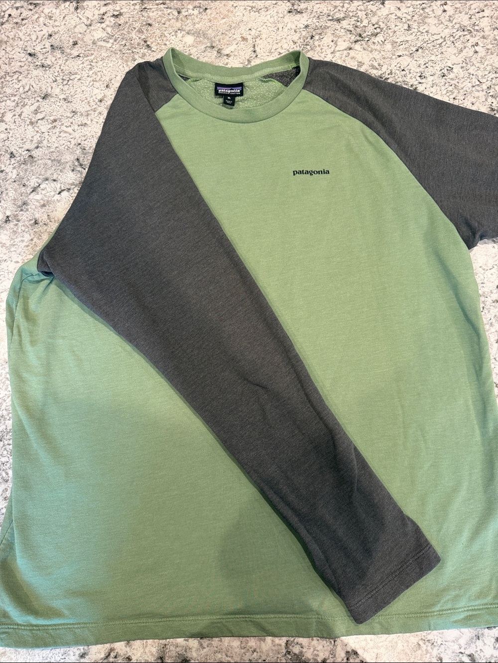Patagonia Two-Tone Sage and Olive Long Sleeve Raglan Shirt